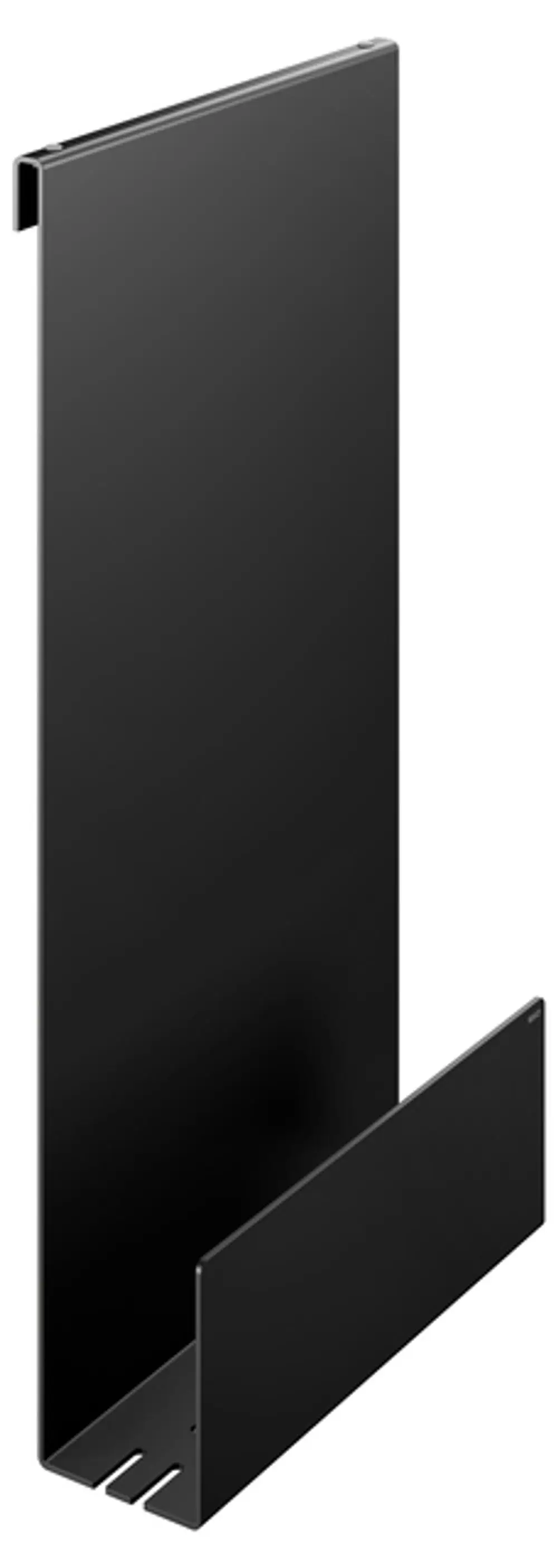 Schwarze Duschablage von Keuco, designed zum Hängen, mit einer schlanken und minimalistischen Struktur, geeignet für Badezimmeranwendungen.